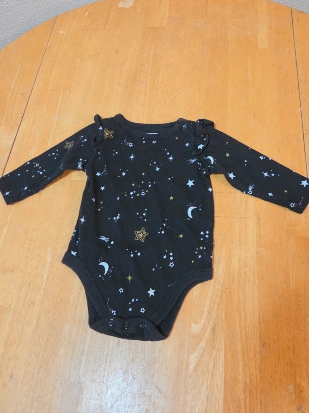 Garanimals Black Long-Sleeve One-Piece with Gold & White Stars